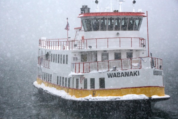 Casco Bay's newest ferry, the M/V Wabanaki, pulls away from the dock in Portland Thursday afternoon after a christening ceremony. The ferry is 110 feet long, 32 feet wide and has twin screws. Casco Bay's newest ferry, the M/V Wabanaki, pulls away from the dock in Portland Thursday afternoon after a christening ceremony. The ferry is 110 feet long, 32 feet wide and has twin screws.