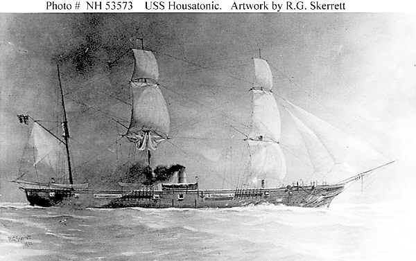 Launched at Boston in November 1861, the USS Housatonic was a 1,240-ton steam sloop assigned to the South Atlantic Blockading Squadron in mid-September 1862. Sailor John K. Crosby of Orland was assigned to the ship.
Launched at Boston in November 1861, the USS Housatonic was a 1,240-ton steam sloop assigned to the South Atlantic Blockading Squadron in mid-September 1862. Sailor John K. Crosby of Orland was assigned to the ship.