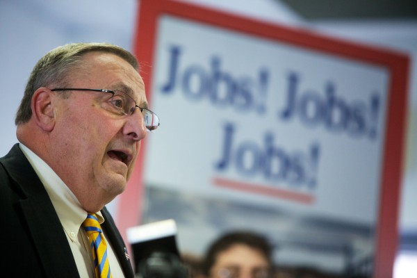 Gov. Paul LePage makes a pitch to shrink the power of Maine's labor unions while offering details about his "Open for Business zones" proposal at a press conference in Brunswick on Monday. Gov. Paul LePage makes a pitch to shrink the power of Maine's labor unions while offering details about his "Open for Business zones" proposal at a press conference in Brunswick on Monday.