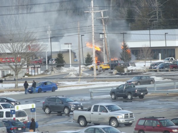 Flames erupt from a small storage building behind the McDonald's restaurant in Machias on U.S. 1 Wednesday afternoon. The fire was brought under control in about 30 minutes. Flames erupt from a small storage building behind the McDonald's restaurant in Machias on U.S. 1 Wednesday afternoon. The fire was brought under control in about 30 minutes.