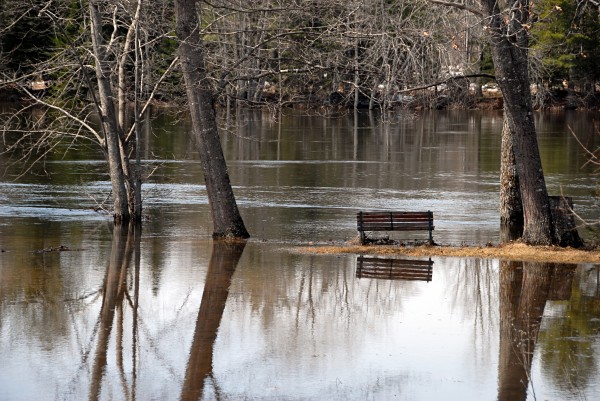 Rising river waters isolate this bench between the Mattawamkeag and Penobscot rivers in Mattawamkeag on Friday, April 18, 2014. Rising river waters isolate this bench between the Mattawamkeag and Penobscot rivers in Mattawamkeag on Friday, April 18, 2014.