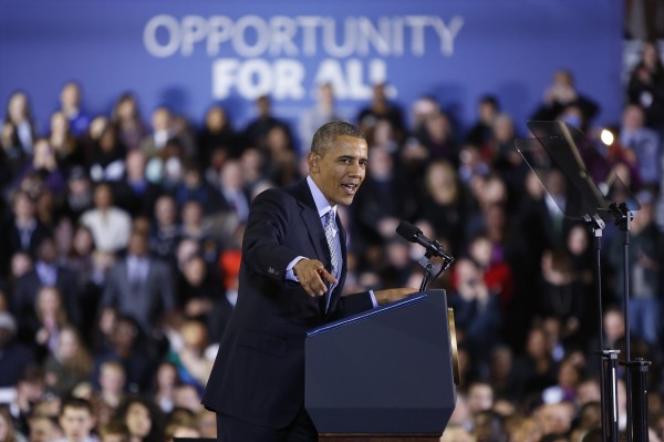 In this March 2014 file photo, President Barack Obama delivers remarks on raising the minimum wage at Central Connecticut State University in New Britain, Conn. In this March 2014 file photo, President Barack Obama delivers remarks on raising the minimum wage at Central Connecticut State University in New Britain, Conn.