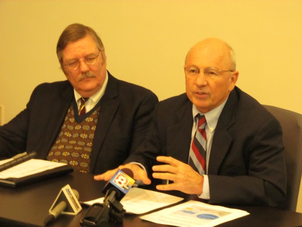 Portland Mayor Michael Brennan (right) discusses proposals to restructure the University of Southern Maine at a Wednesday afternoon news conference alongside Portland Regional Chamber of Commerce CEO Chris Hall. Portland Mayor Michael Brennan (right) discusses proposals to restructure the University of Southern Maine at a Wednesday afternoon news conference alongside Portland Regional Chamber of Commerce CEO Chris Hall.