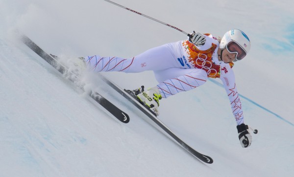 USA's Julia Mancuso on her way to a first place finish in the downhill portion of the Olympic women's super combined event Monday, Feb. 10, 2014, at the Winter Olympic Games in Sochi, Russia. USA's Julia Mancuso on her way to a first place finish in the downhill portion of the Olympic women's super combined event Monday, Feb. 10, 2014, at the Winter Olympic Games in Sochi, Russia.