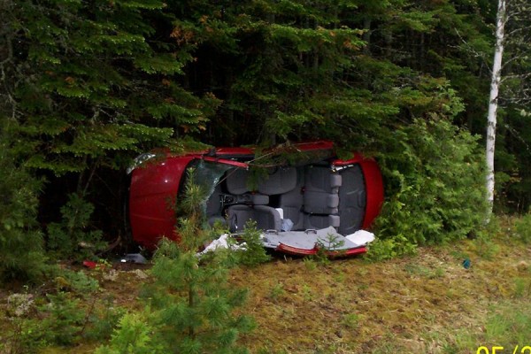 Three Rhode Island residents suffered injuries in a rollover accident in Dyer Brook on Tuesday morning. Three Rhode Island residents suffered injuries in a rollover accident in Dyer Brook on Tuesday morning.