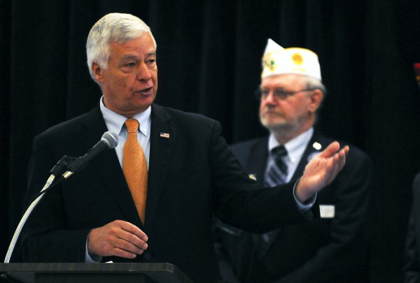 Congressman Mike Michaud (left) speaks at the American Legion convention Saturday at the Cross Insurance Center in Bangor. Congressman Mike Michaud (left) speaks at the American Legion convention Saturday at the Cross Insurance Center in Bangor.