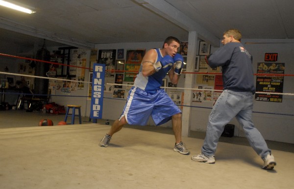 Bangor boxer Josh McAufliffe trains with Ken Wyman in the ring at Wyman's club in Stockton Springs in this Jan. 4, 2010 photo. Bangor boxer Josh McAufliffe trains with Ken Wyman in the ring at Wyman's club in Stockton Springs in this Jan. 4, 2010 photo.