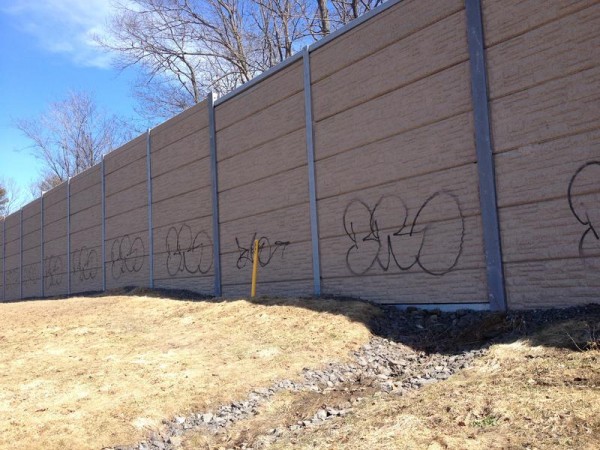 The sound barrier panels along Interstate 295 in South Portland have graffiti markings in this April 2014 file photo. The sound barrier panels along Interstate 295 in South Portland have graffiti markings in this April 2014 file photo.