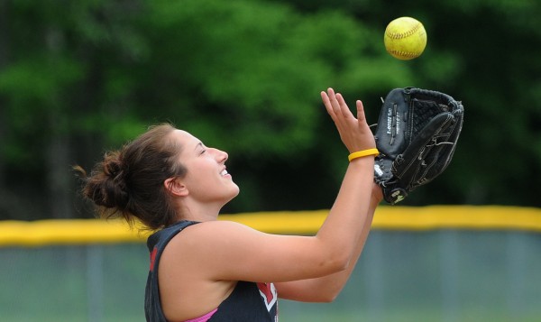 Nokomis High School third baseman Mikayla Charters catches the ball during softball practice in Newport on Monday. Nokomis High School third baseman Mikayla Charters catches the ball during softball practice in Newport on Monday.