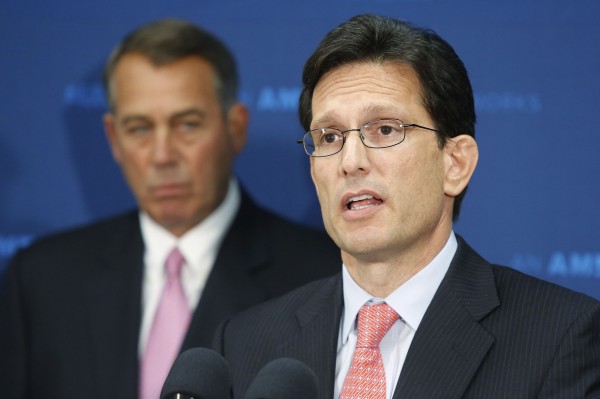 U.S. House Majority Leader Eric Cantor and House Speaker John Boehner speak at a news conference after a Republican caucus meeting at the U.S. Capitol in Washington June 10, 2014. U.S. House Majority Leader Eric Cantor and House Speaker John Boehner speak at a news conference after a Republican caucus meeting at the U.S. Capitol in Washington June 10, 2014.