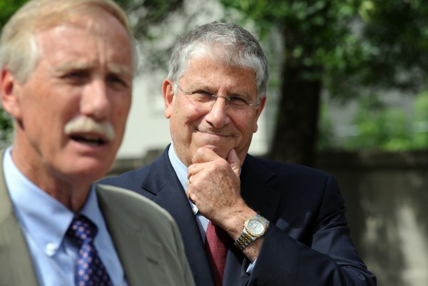 Eliot Cutler (right), an independent running for governor, stands by as Sen. Angus King endorses him at a press conference on Monday in Bangor. Eliot Cutler (right), an independent running for governor, stands by as Sen. Angus King endorses him at a press conference on Monday in Bangor.