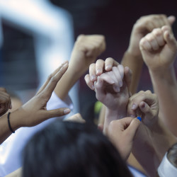University of Maine women's basketball players break a huddle in the first half of their exhibition game against New Brunswick at the Cross Insurance Center in Bangor, Maine , Monday, Nov. 10, 2014. | Michael C. York