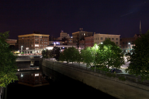 Downtown Bangor at night.
