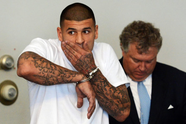 New England Patriots tight end Aaron Hernandez is arraigned on June 26, 2013. New England Patriots tight end Aaron Hernandez is arraigned on June 26, 2013.