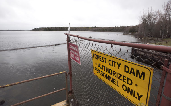 The Forest City dam on East Grand Lake. The dam's owner Woodland Pulp LLC. filed papers to surrender it's license to operate the dam and decommission the project. The decommissioning of the project could possibly result in the permanent drop in water level of East Grand Lake. The Forest City dam on East Grand Lake. The dam's owner Woodland Pulp LLC. filed papers to surrender it's license to operate the dam and decommission the project. The decommissioning of the project could possibly result in the permanent drop in water level of East Grand Lake.
