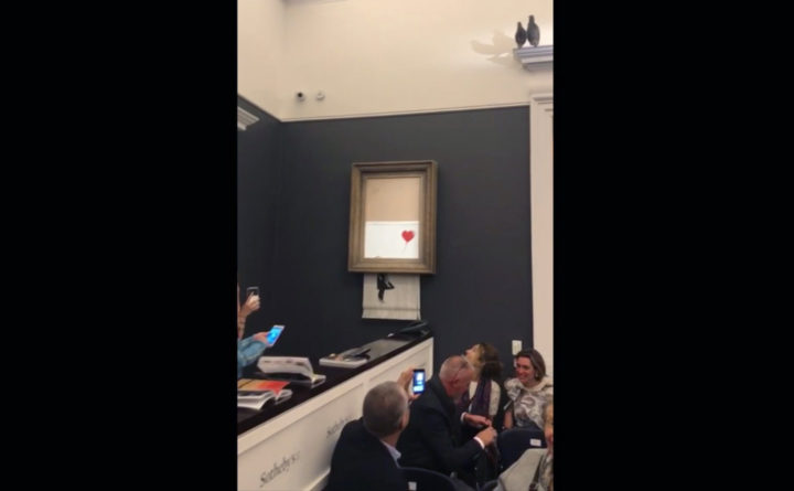 Banksy painting destroyed in artist's prank at Sotheby's auction