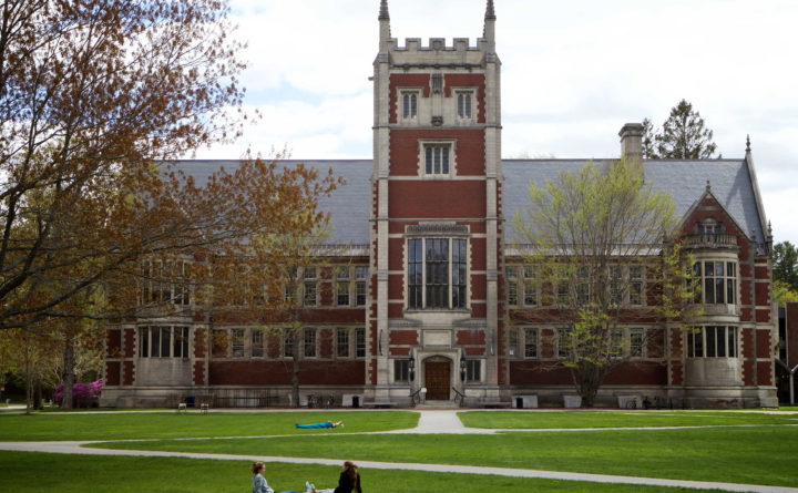 Troy R. Bennett | BDN
Troy R. Bennett | BDN Students sit on the quad in front of Hubbard Hall at Bowdoin College in Brunswick in 2015