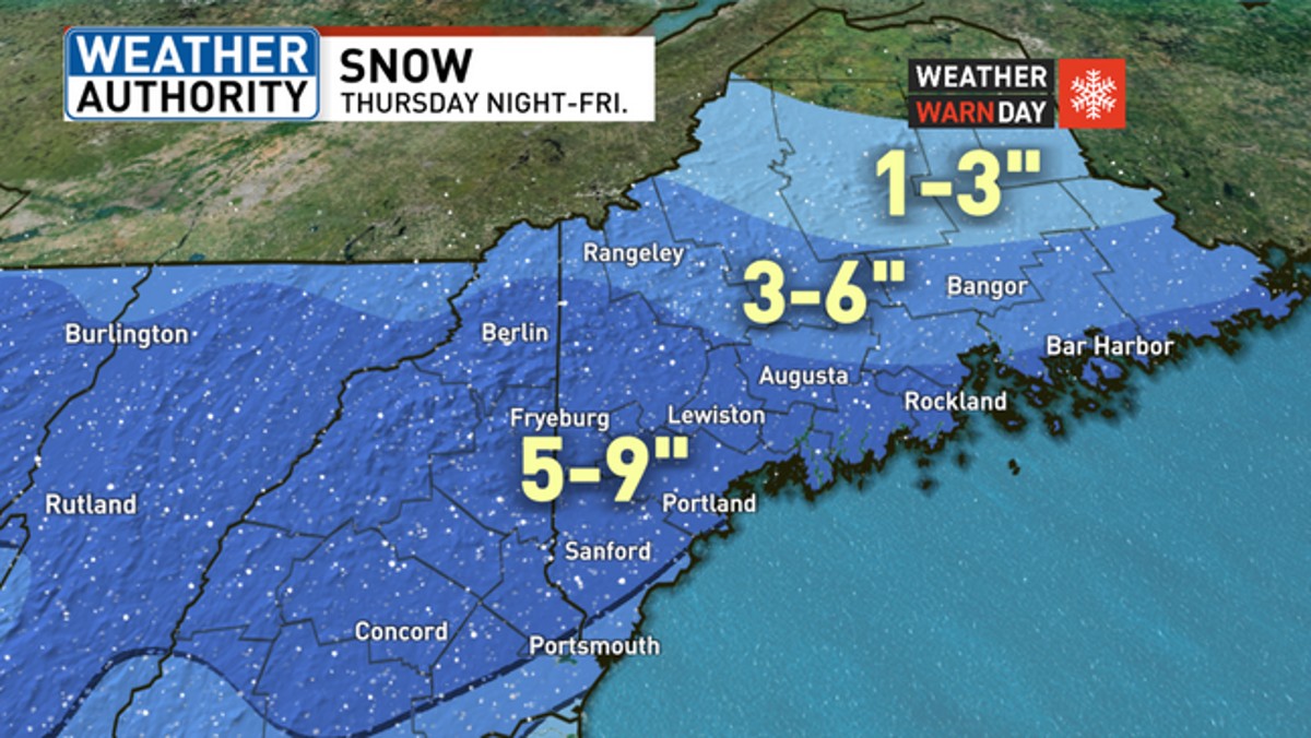 Winter storm dropping up to 9 inches of snow across parts of Maine