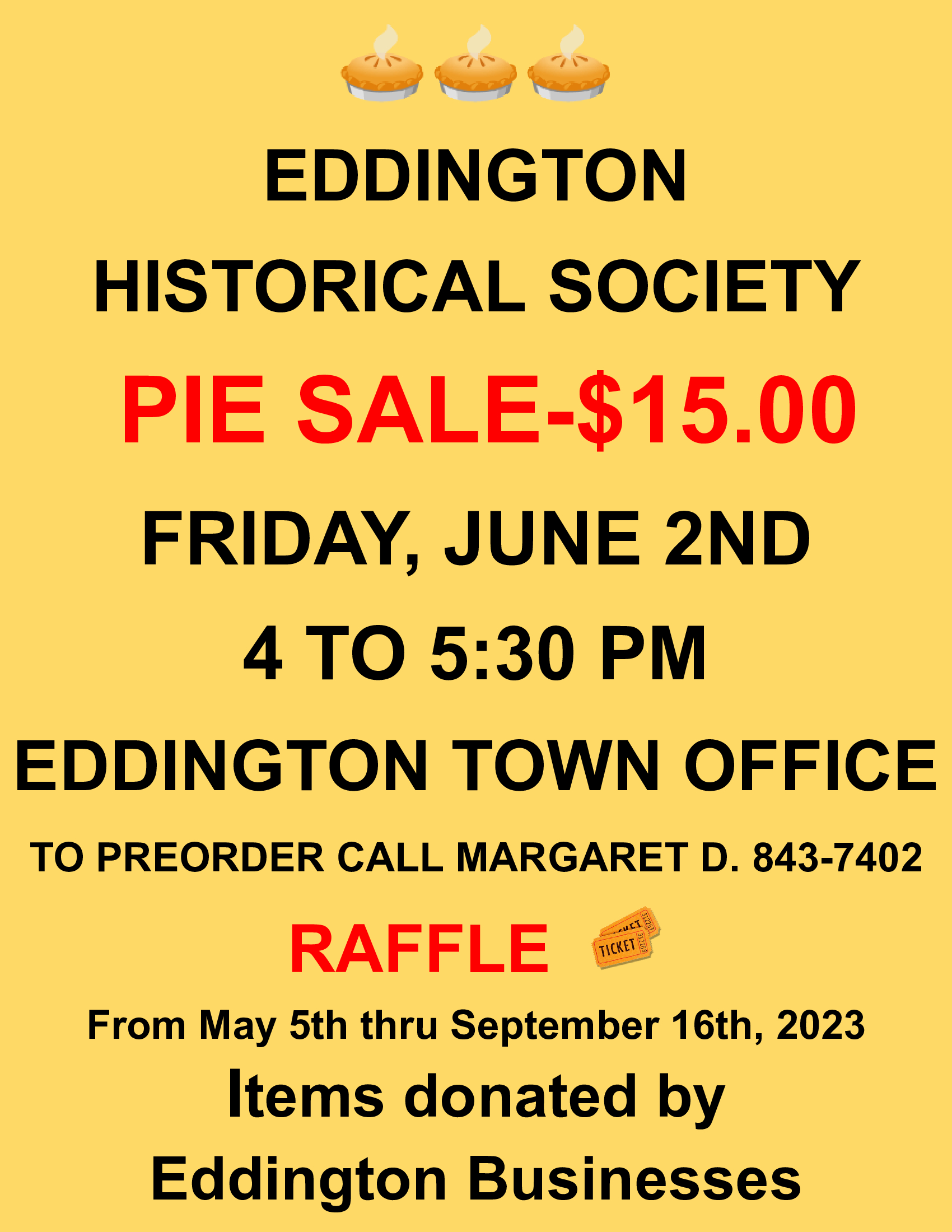 Eddington Historical Society Pie Sale June 2 Bangor Daily News