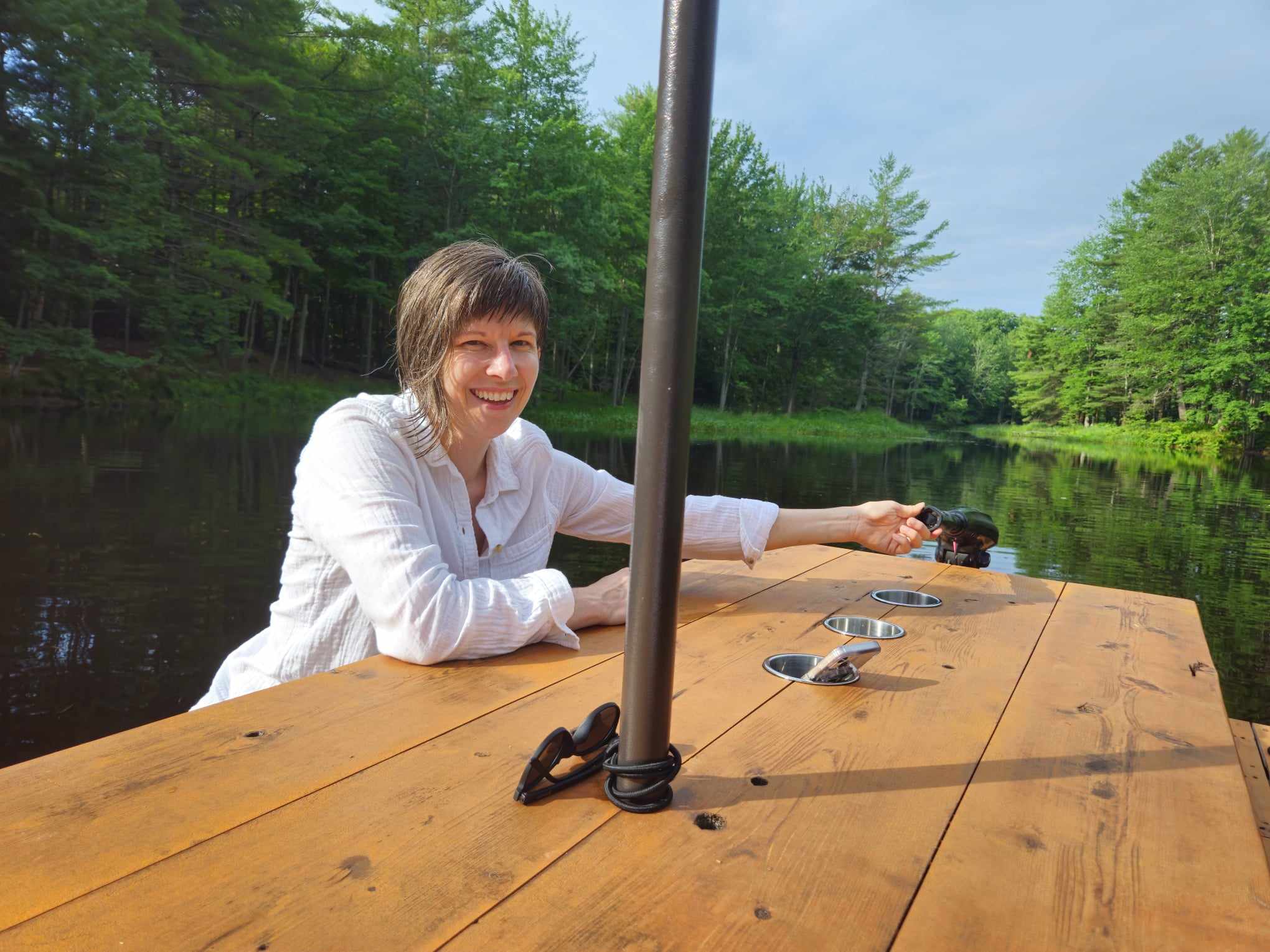 This unusual Maine-made boat doubles as a floating picnic table