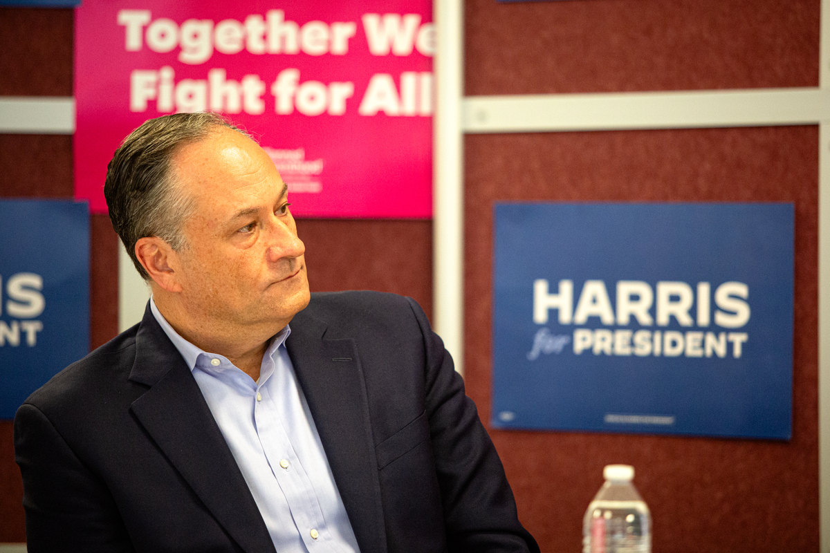 Doug Emhoff hits Donald Trump on abortion at Maine event