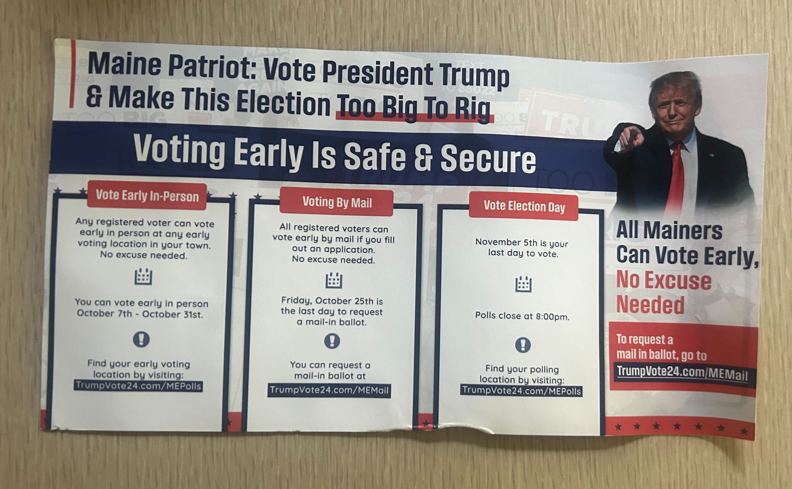 Maine GOP uses Trump's 'too big to rig' slogan in early voting push