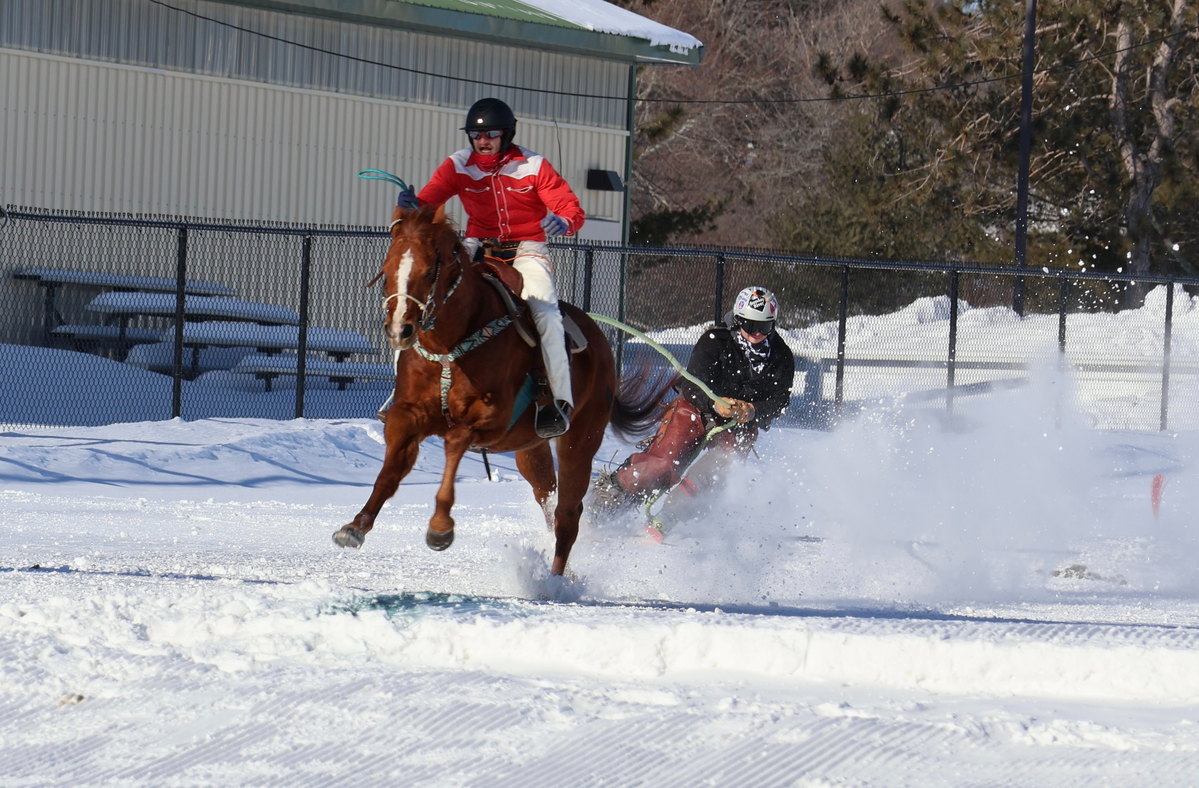 Maine riders, horses and skiers brave the cold in this growing extreme winter sport