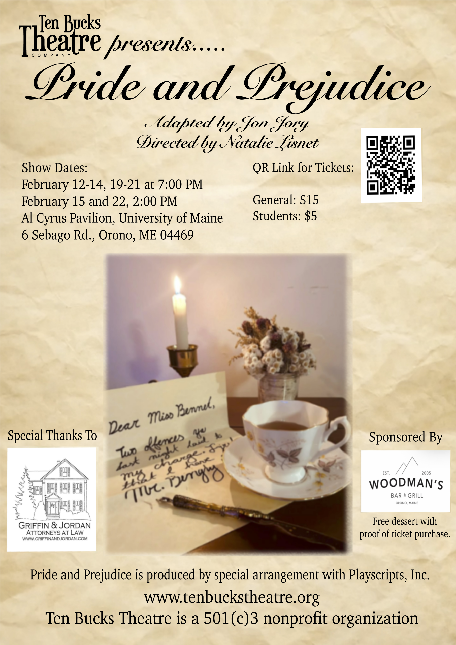 Ten Bucks Theatre Company brings Jane Austen’s classic ‘Pride and Prejudice’ to the University of Maine’s Cyrus Pavilion Theatre